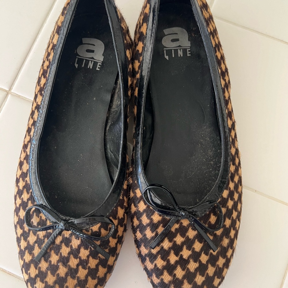 Black and Brown Woven Ballet Flats with Elastic Trim